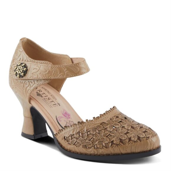 Sping Step Shoes - L'ARTISTE VISIONARY ANKLE STRAP SHOE Gothic Floral Heels Spring Step Beige